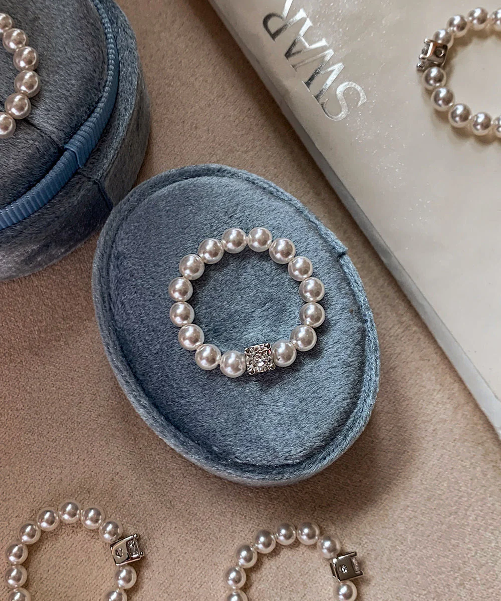 Classy White Pearl Fine Zircon Elastic Ring - Image 5