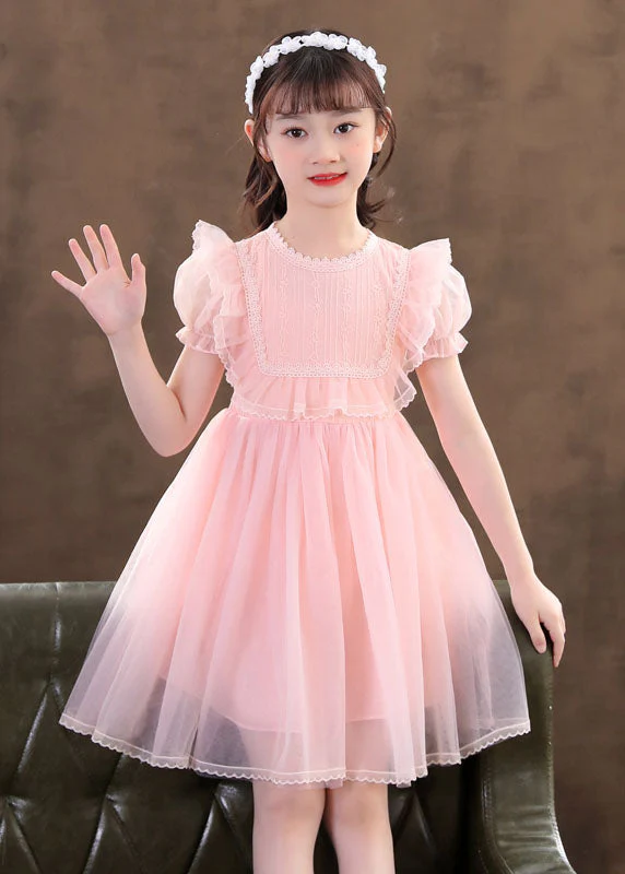 Classy White Ruffled Patchwork Tulle Kids Girls Dresses Summer - Image 2