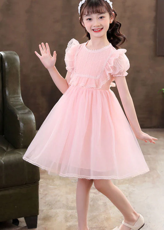 Classy White Ruffled Patchwork Tulle Kids Girls Dresses Summer - Image 4