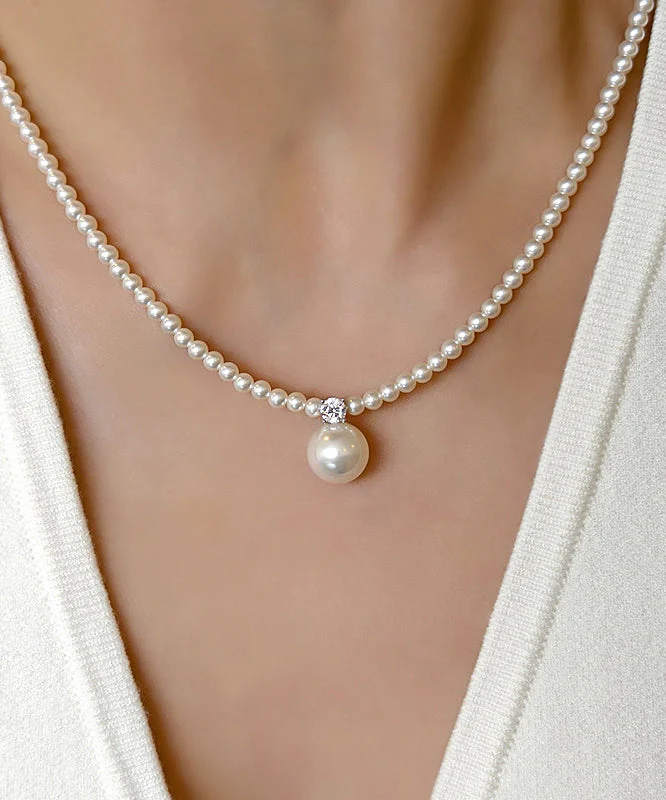 Classy White Sterling Silver Pearl Pendant Necklace