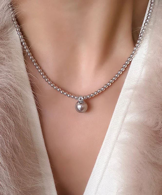 Classy White Sterling Silver Pearl Pendant Necklace - Image 2