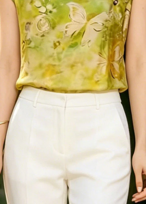 Classy Yellow Butterfly Print Chinese?Button Silk Vests Summer - Image 2