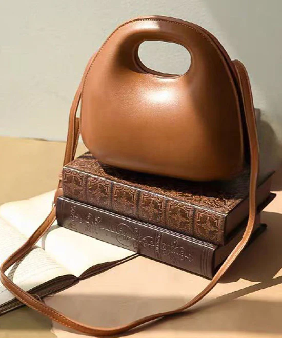 Classy Yellow Faux Leather Versatile Durable Round Bag - Image 3