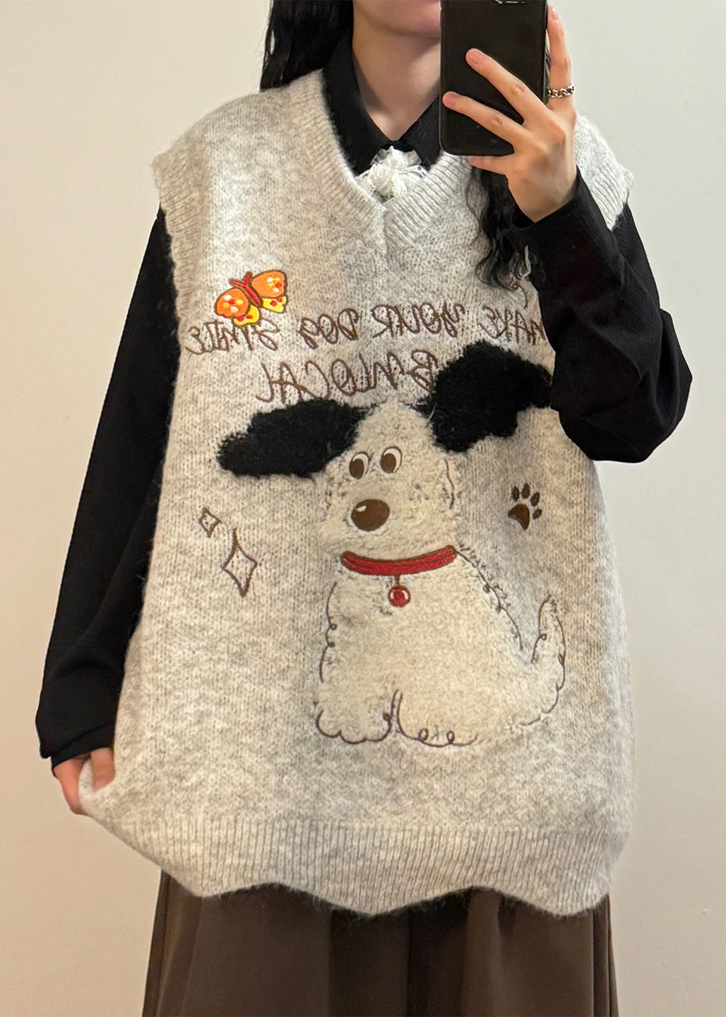 Coffee Animal Letter Knit Vest V Neck Sleeveless - Image 2