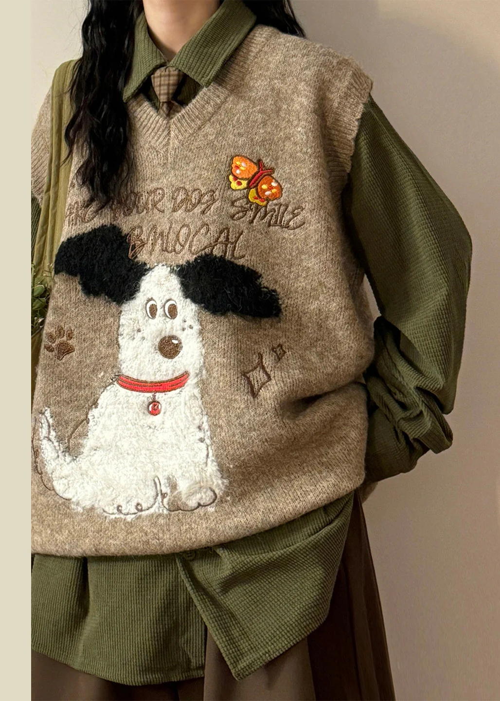 Coffee Animal Letter Knit Vest V Neck Sleeveless - Image 5
