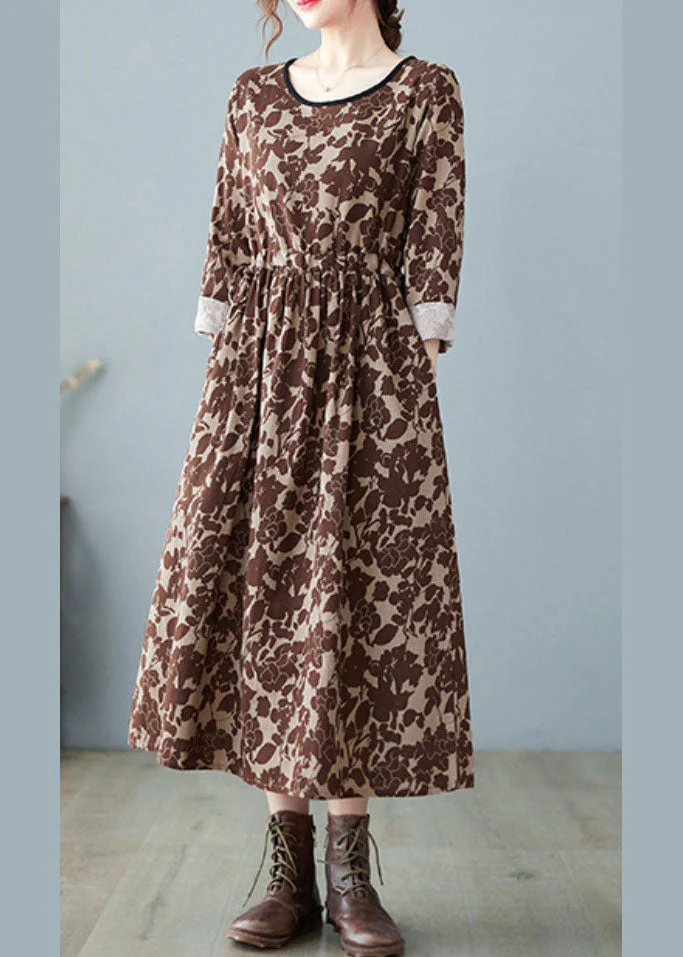 Chocolate Print Patchwork wrinkled Linen Holiday Dress Spring - Image 3