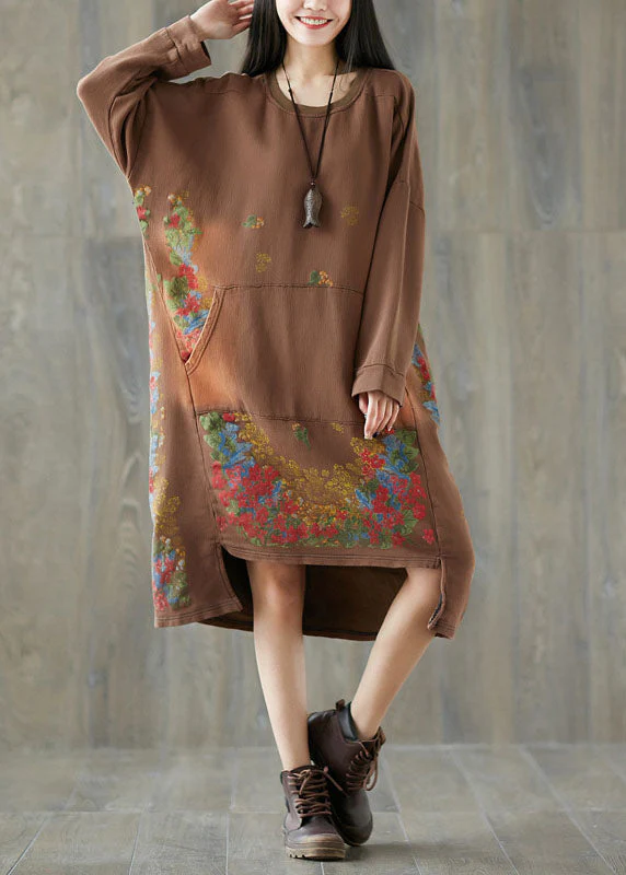 Chocolate Print Sweatshirt Streetwear Dresses pockets Spring - Image 3