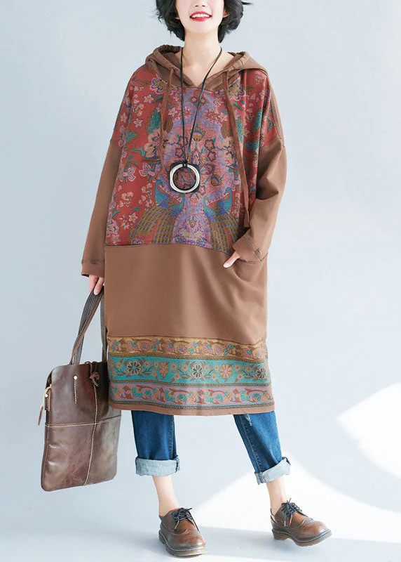 Chocolate Sweatshirts dresses drawstring pockets Spring - Image 2