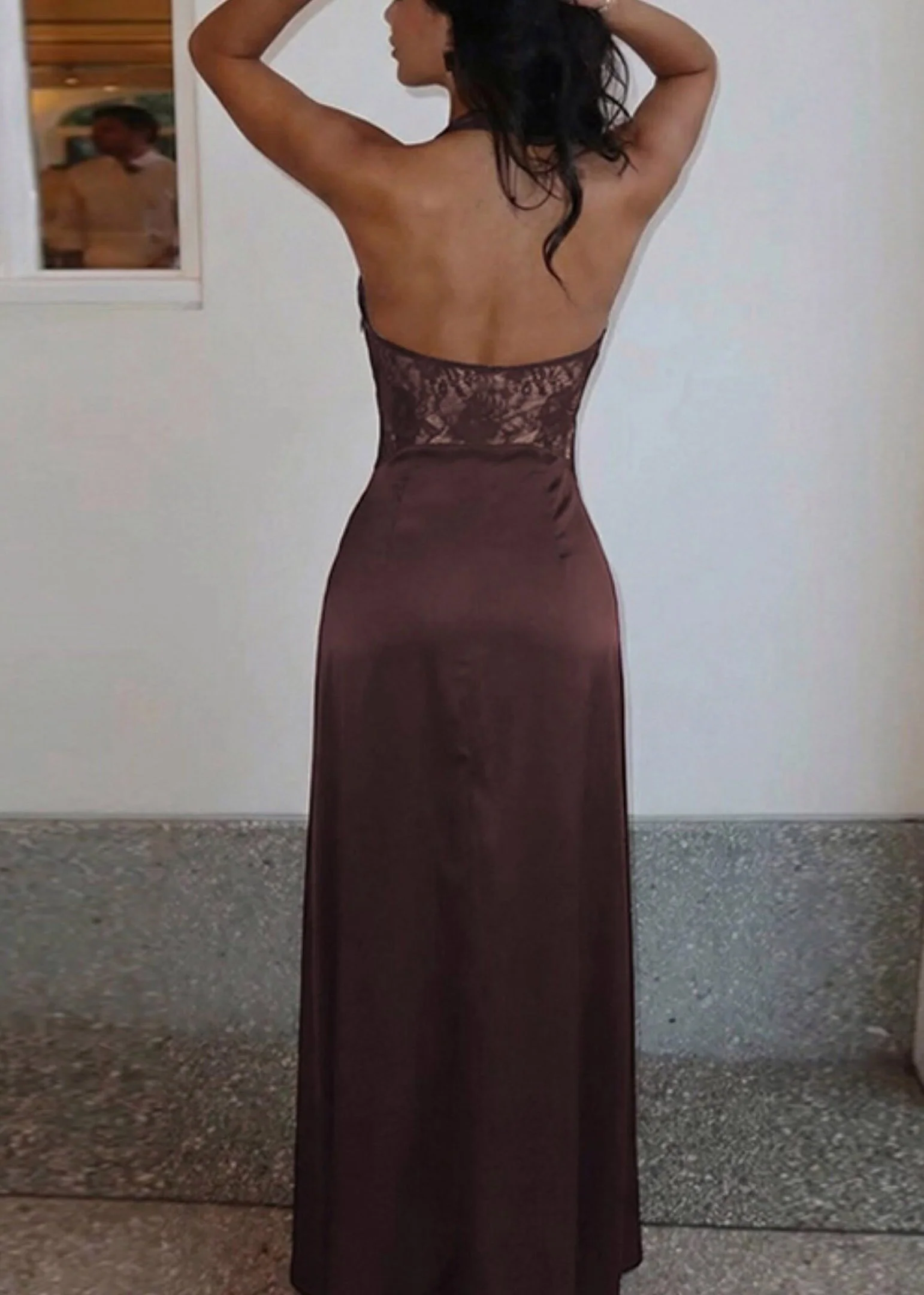 Coffee Tulle Patchwork Long Dresses Summer - Image 4