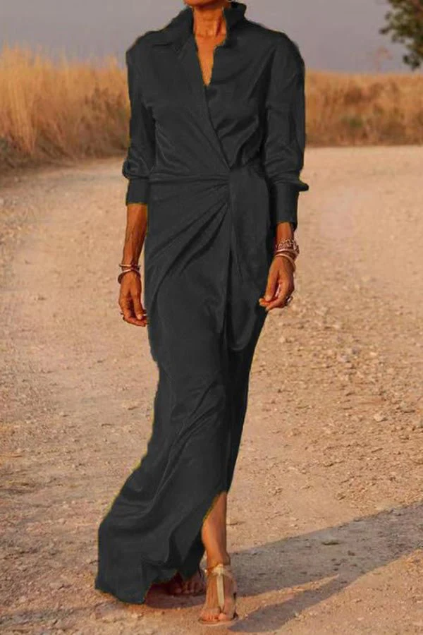 Blue dots Satin Wrap Shirt Maxi Dress - Image 9