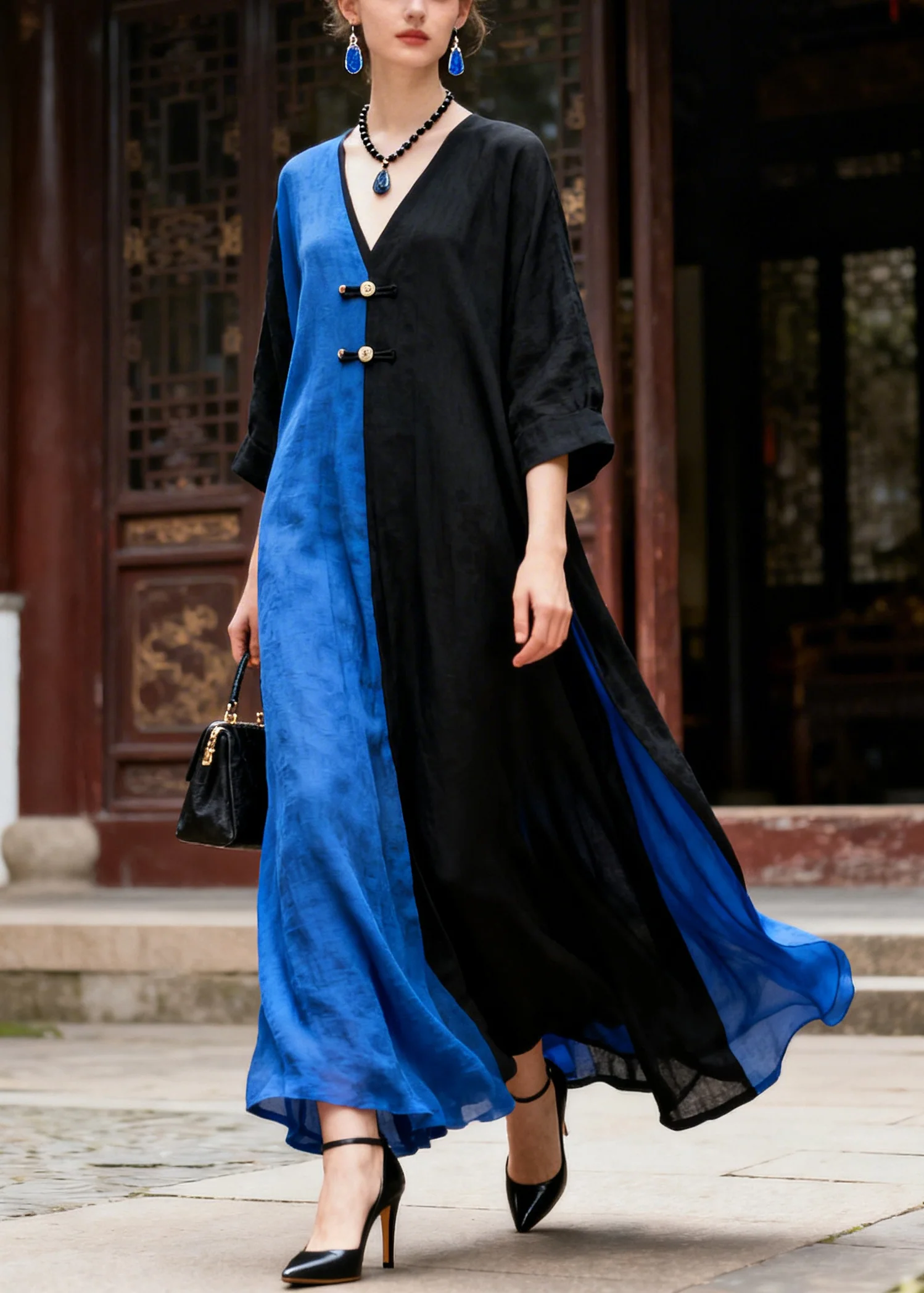 Colorblock Patchwork Cotton Holiday Dress Asymmetrical Summer - Image 3