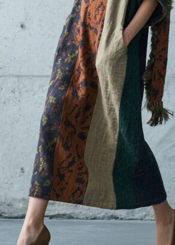 Colorblock Patchwork Cotton Long Dress Oversized Summer - Image 4