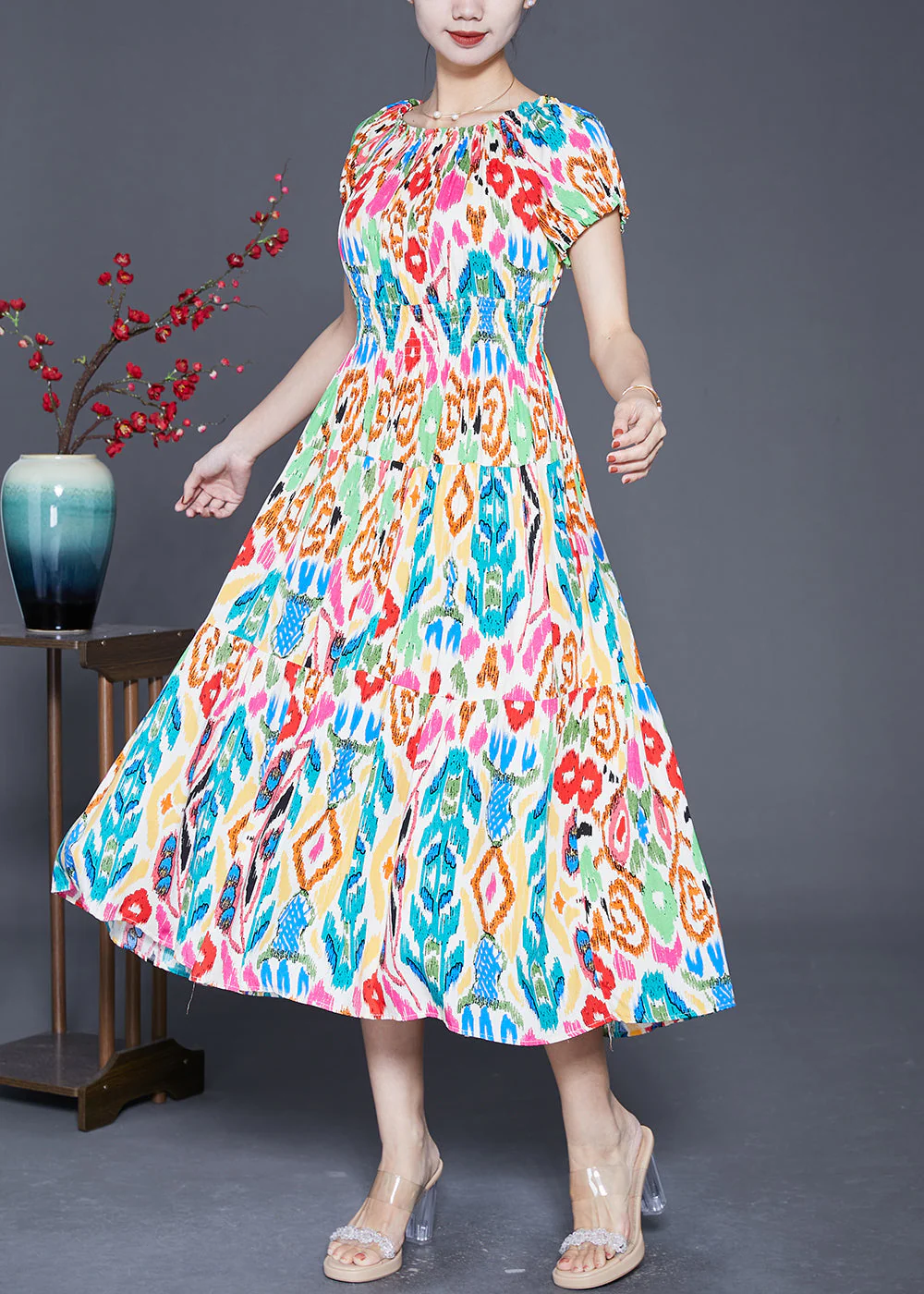 Colorblock Slim Fit Cotton Long Dresses Exra Large Hem Summer - Image 2