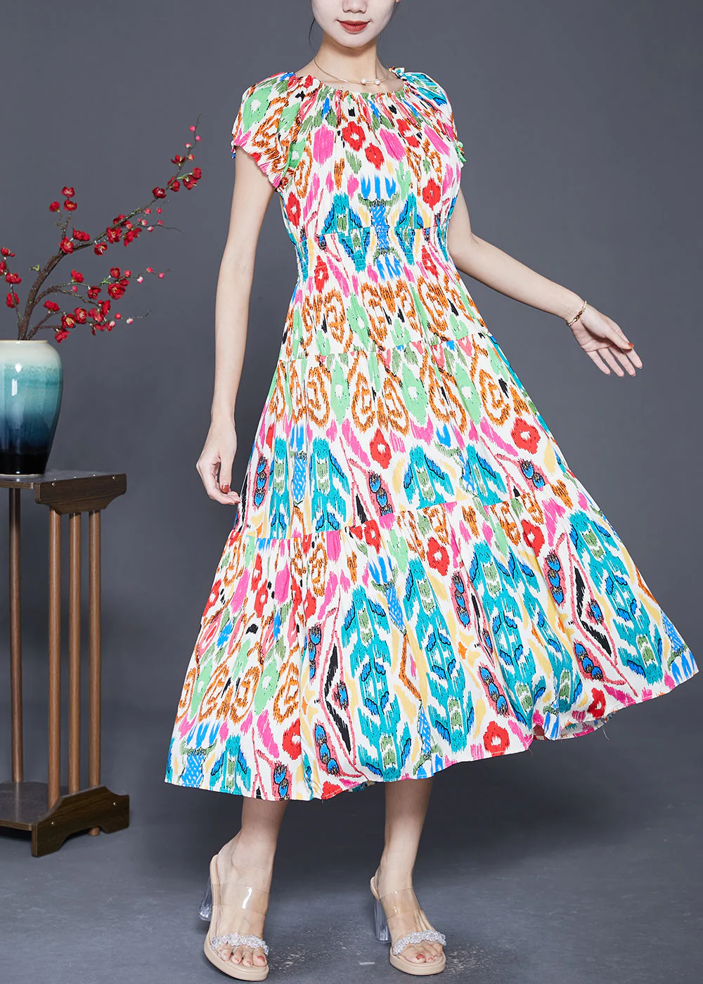 Colorblock Slim Fit Cotton Long Dresses Exra Large Hem Summer - Image 3