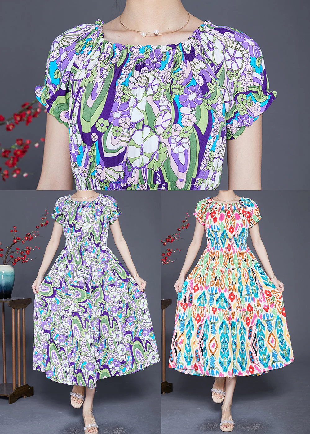 Colorblock Slim Fit Cotton Long Dresses Exra Large Hem Summer - Image 5