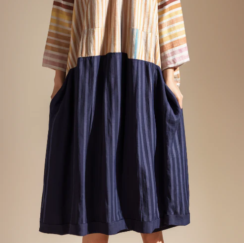 Colorblock Stripe Linen Loose Dress Summer - Image 5