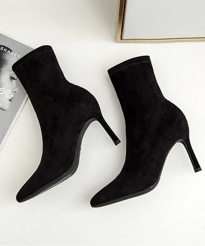 Comfortable Black Boots Pointed Toe Stiletto Boots - Image 4