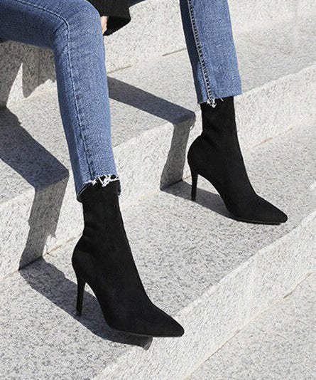 Comfortable Black Boots Pointed Toe Stiletto Boots - Image 5
