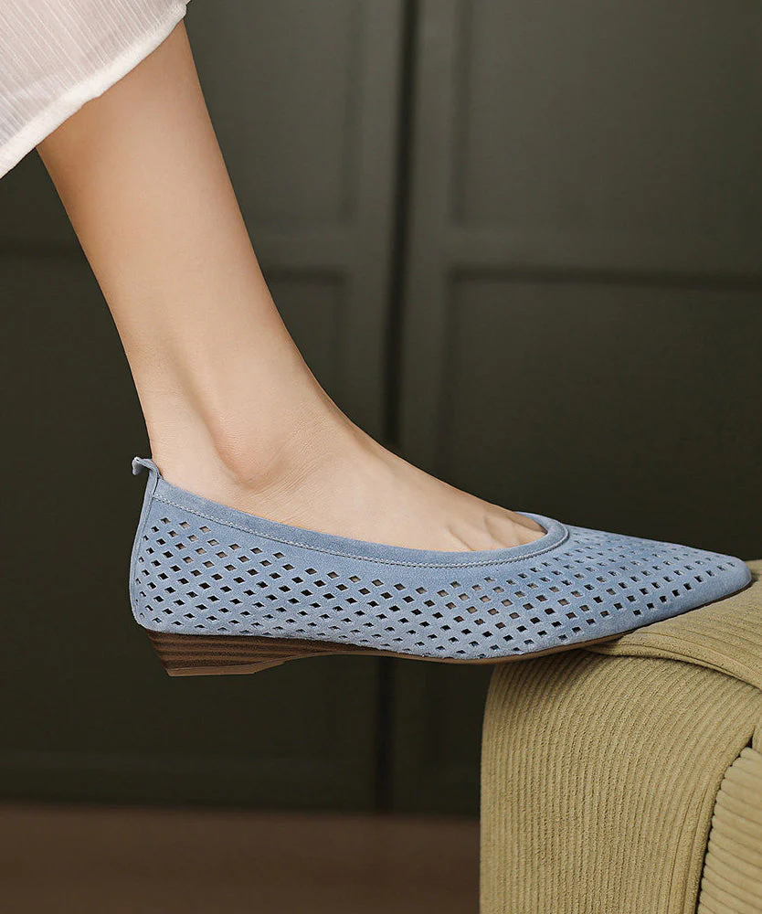 Comfortable Blue Flats Hollow Out Flat Feet Shoes - Image 4