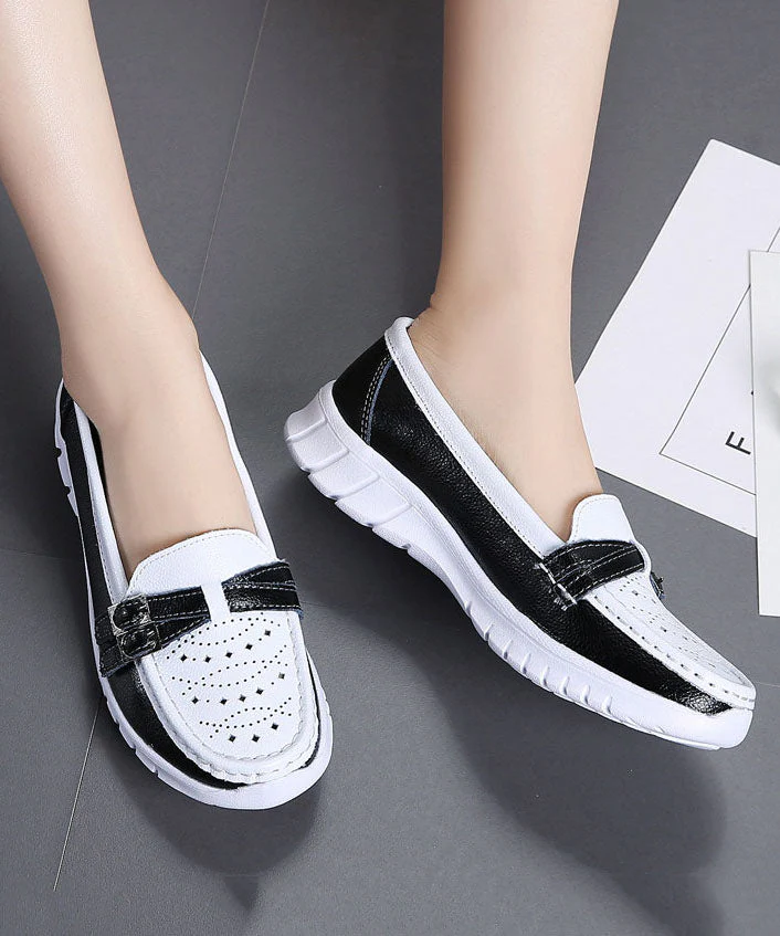 Comfortable Breathable Faux Leather Women Splicing Beige Flat Shoes - Image 2