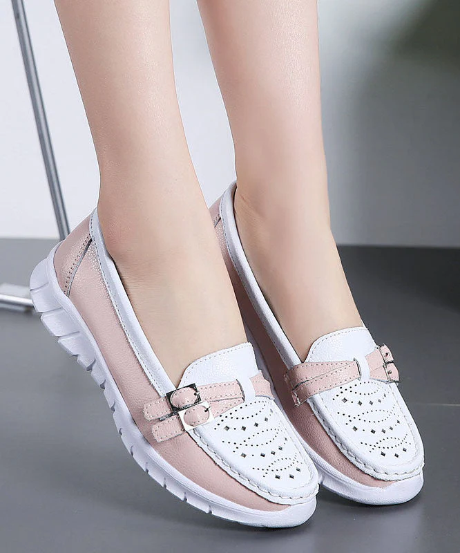 Comfortable Breathable Faux Leather Women Splicing Beige Flat Shoes - Image 3
