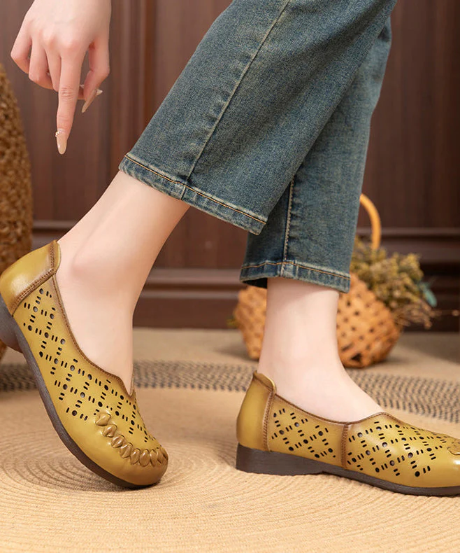 Comfortable Brown Flat Feet Shoes Hollow Out Flats - Image 4