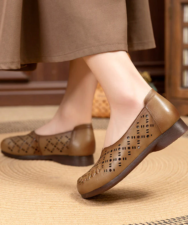 Comfortable Brown Flat Feet Shoes Hollow Out Flats - Image 5