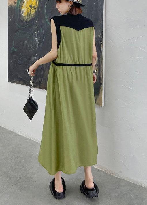 Comfy Army Green Patchwork Button Tie Waist Summer Long Dress - Image 4