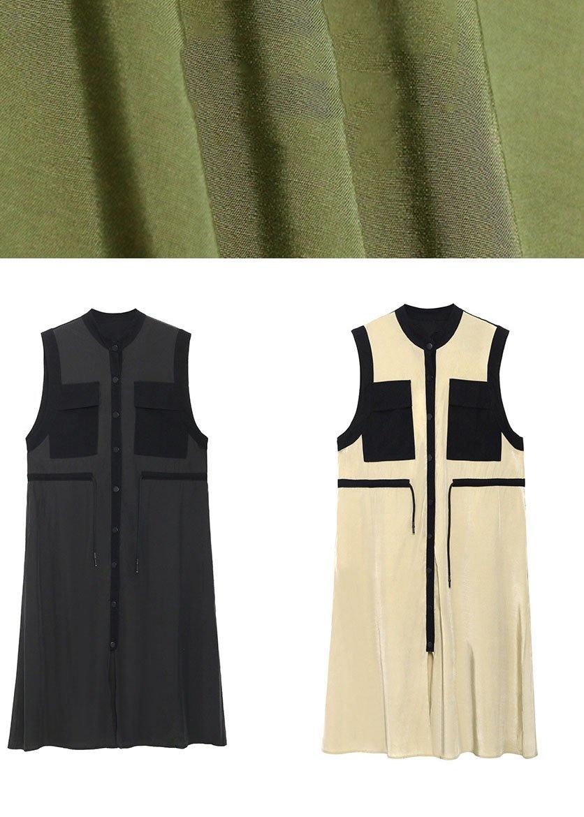 Comfy Army Green Patchwork Button Tie Waist Summer Long Dress - Image 5
