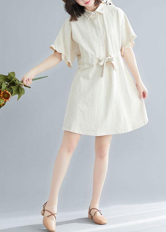 Comfy Beige tie waist Cotton Button Summer Day Dress - Image 2