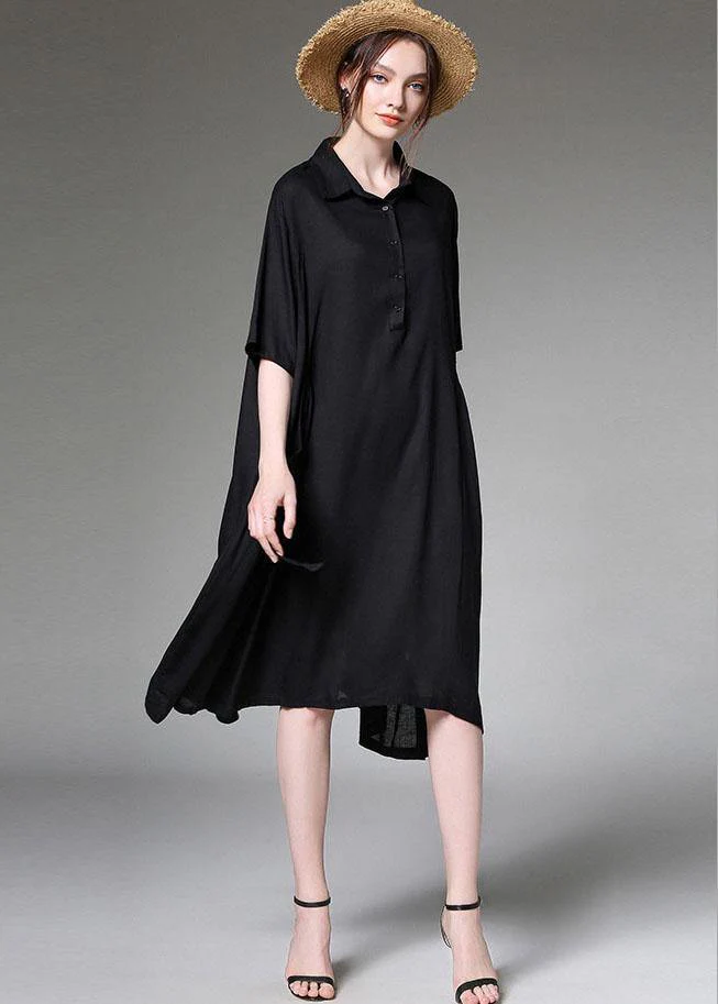 Comfy Black PeterPan Collar Button Spring Party Dress Half Sleeve - Image 2