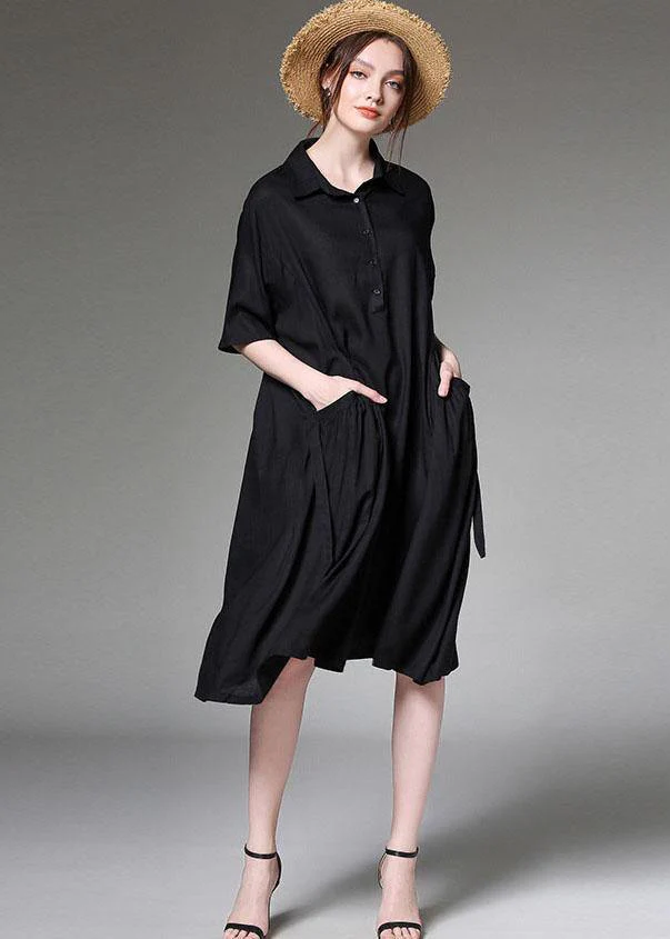 Comfy Black PeterPan Collar Button Spring Party Dress Half Sleeve - Image 4