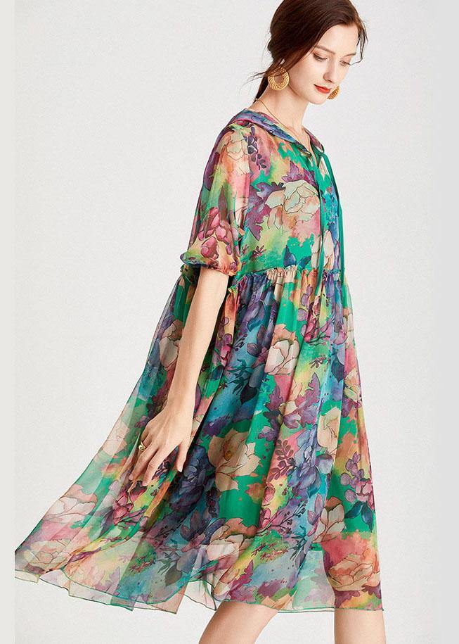 Comfy Green Loose Hooded Summer Chiffon Holiday Dress Half Sleeve - Image 4