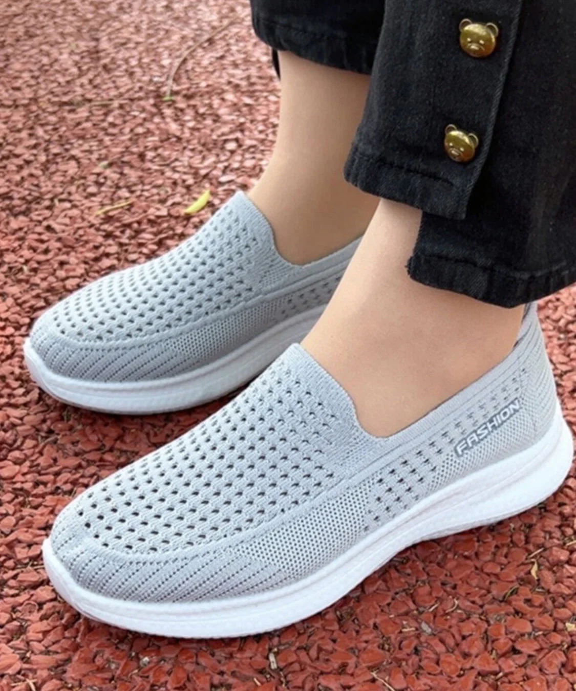 Comfy Hollow Out Flat Feet Shoes Purple Knit Fabric - Image 3