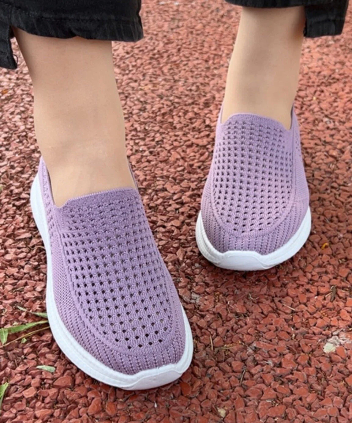 Comfy Hollow Out Flat Feet Shoes Purple Knit Fabric - Image 4