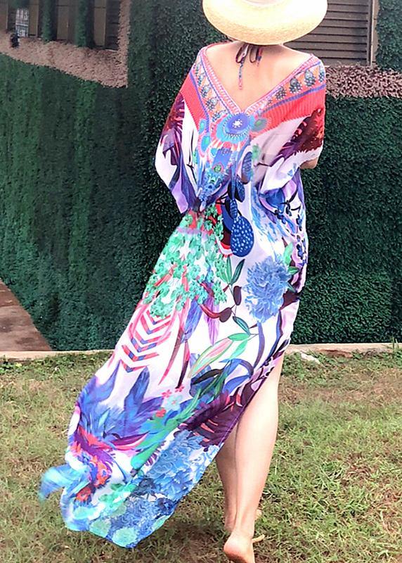Comfy Print Backless Chiffon tie Beach Gown Summer Dress - Image 3