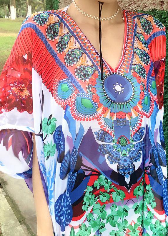 Comfy Print Backless Chiffon tie Beach Gown Summer Dress - Image 4