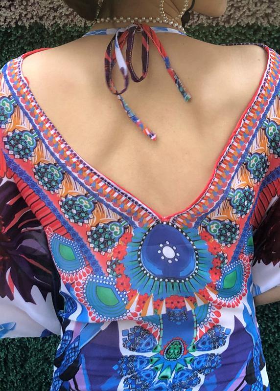 Comfy Print Backless Chiffon tie Beach Gown Summer Dress - Image 5