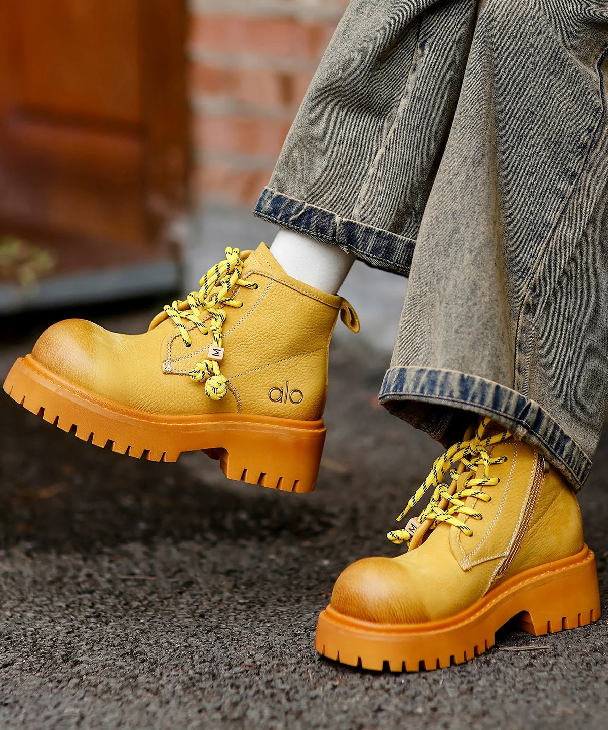 Comfy Splicing Platform Boots Coffee Cowhide Leather Fuzzy Wool Lined - Image 2