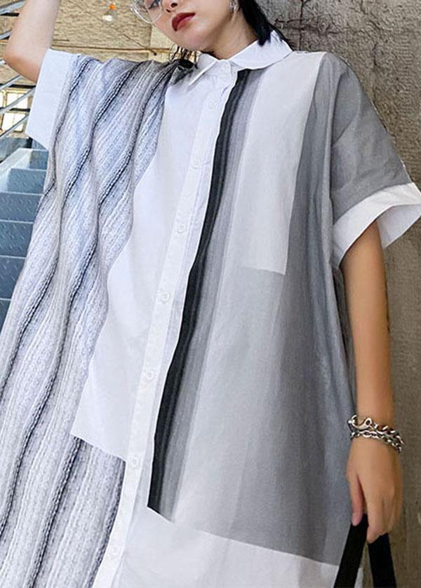 Comfy WhiteLoose Peter Pan Collar Summer Short Sleeve Cotton Mid Dress - Image 3