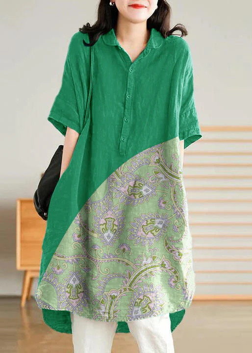 Jade  black leopard print Linen Women Casual Linen Shirt Dress - Image 11