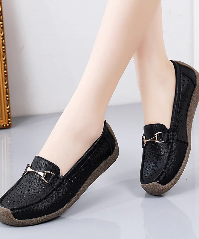 Cowhide Leather Flat Shoes For Women Hollow Out Flat Shoes - Image 3