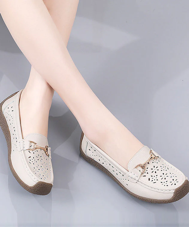 Cowhide Leather Flat Shoes For Women Hollow Out Flat Shoes - Image 4