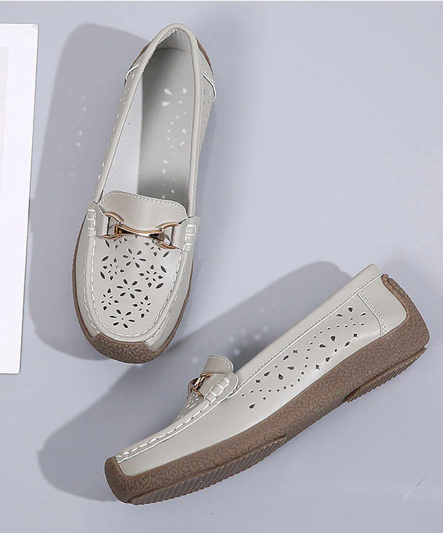 Cowhide Leather Flat Shoes For Women Hollow Out Flat Shoes - Image 5