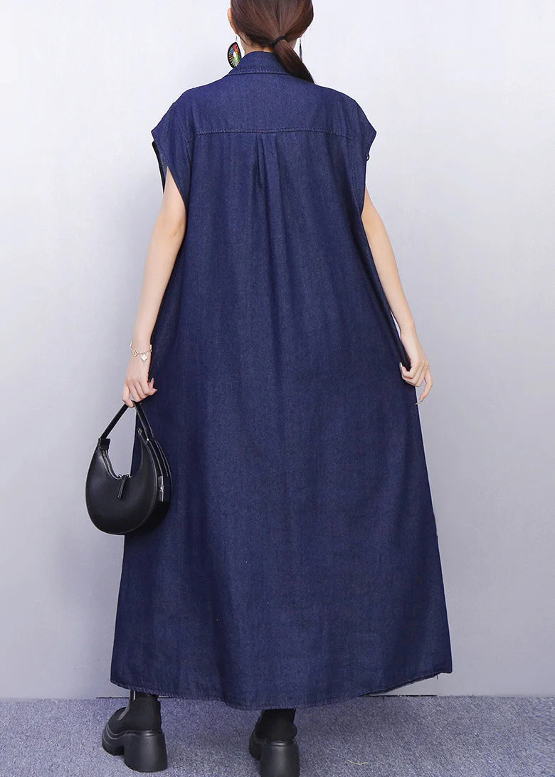 Creative Butterfly Adorned Pockets Denim Maxi Dress - Image 5
