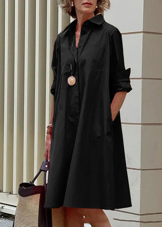 Cross Border White Peter Pan Collar Women's Simple Loose Long Shirt Dress - Image 3