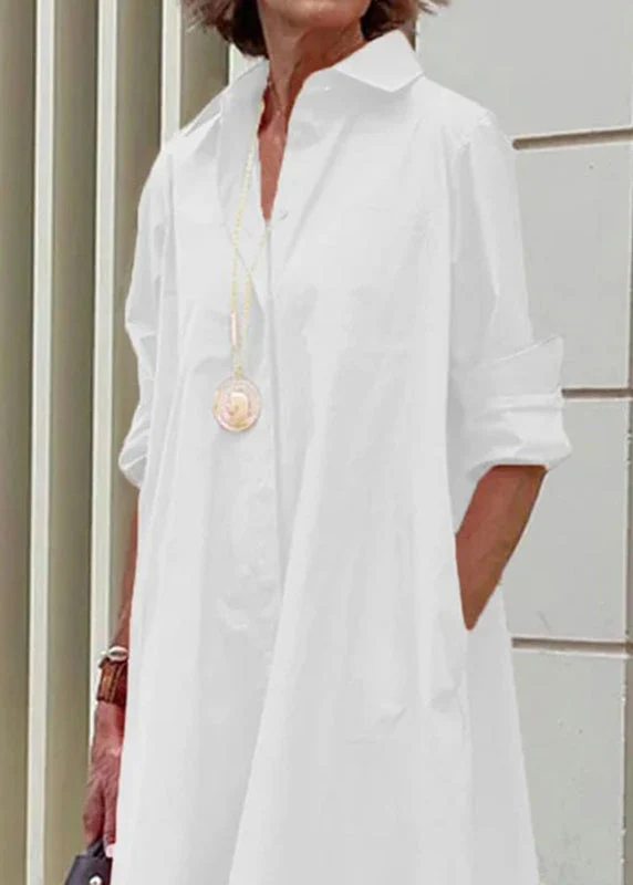 Cross Border White Peter Pan Collar Women's Simple Loose Long Shirt Dress - Image 4