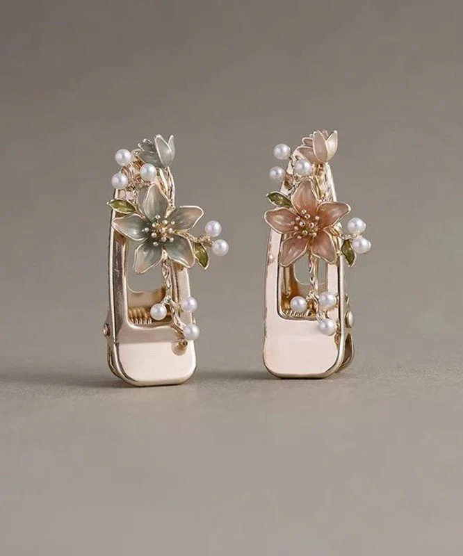 Cute Alloy Pearl Floral Dripping Glaze Hairpin Two-Piece Set - Image 2