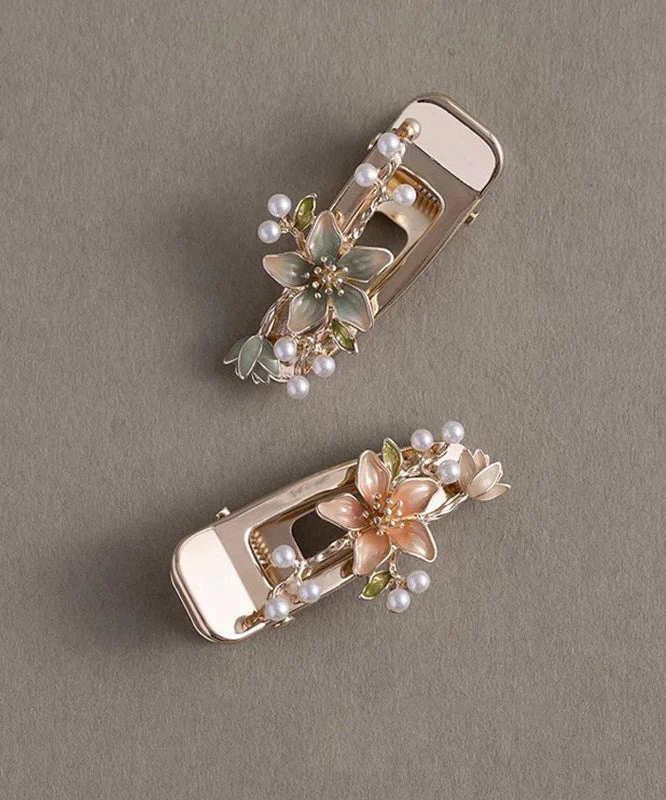 Cute Alloy Pearl Floral Dripping Glaze Hairpin Two-Piece Set - Image 4