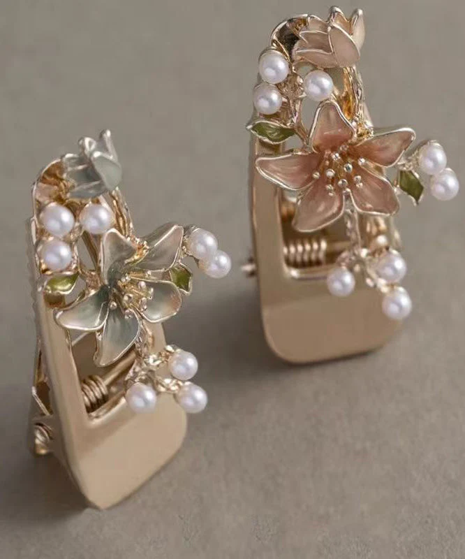 Cute Alloy Pearl Floral Dripping Glaze Hairpin Two-Piece Set - Image 5